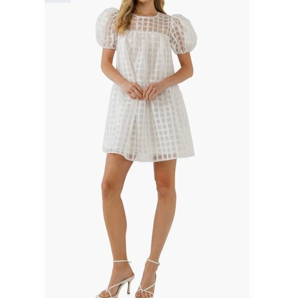 Anthropologie English Factory Woman White Gridded Puff Sleeve Dress, Siz… - Picture 1 of 11